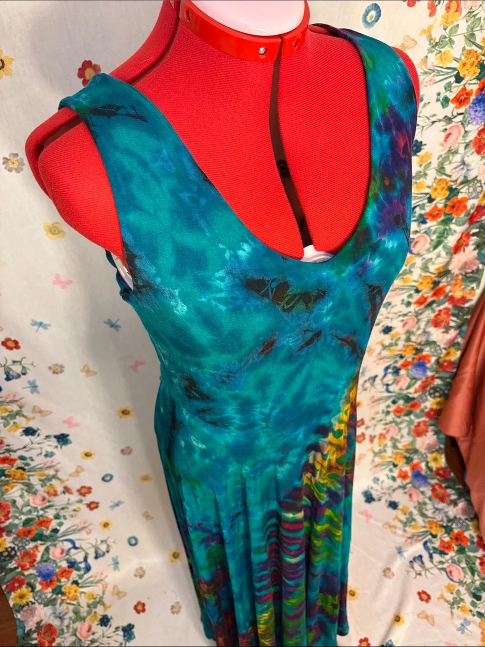 Jayli - Turquoise Tie-Dye Sleeveless Maxi Dress w/ Scoop Back Festival Dance Fun